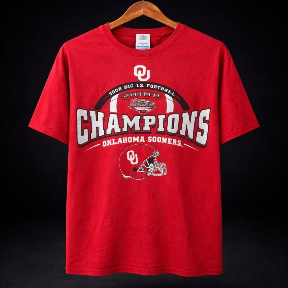 OU University of Oklahoma Sooners 2008 Big 12 Champions Red Tee Shirt T-Shirt XL